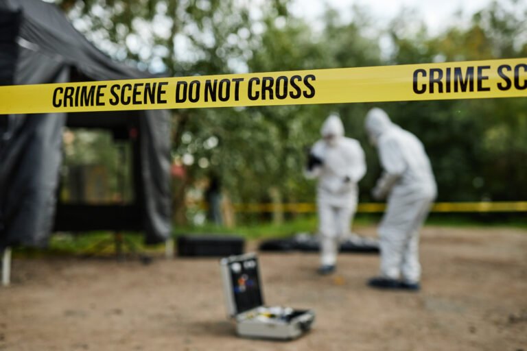 Crime Scene with Yellow Do Not Cross Tape